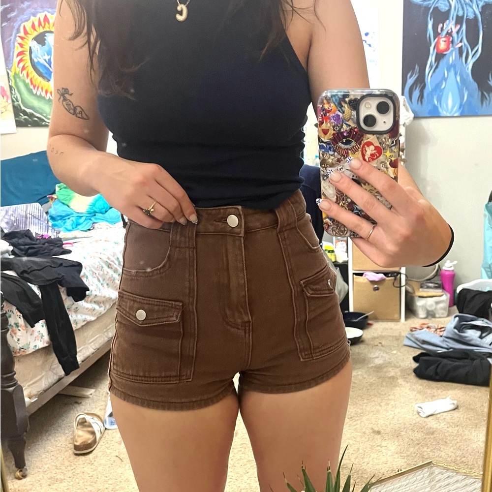 SHEIN Brown High Waist Utility Shorts